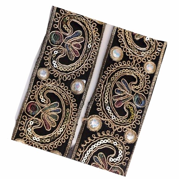 3.3yds Black Sequin Embroidered Trim New - Picture 2 of 2